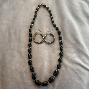 Elegant Black Beaded Necklace and Earring Set